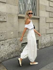 Women's Solid Color Loose Casual Harem Pants - White - View 6