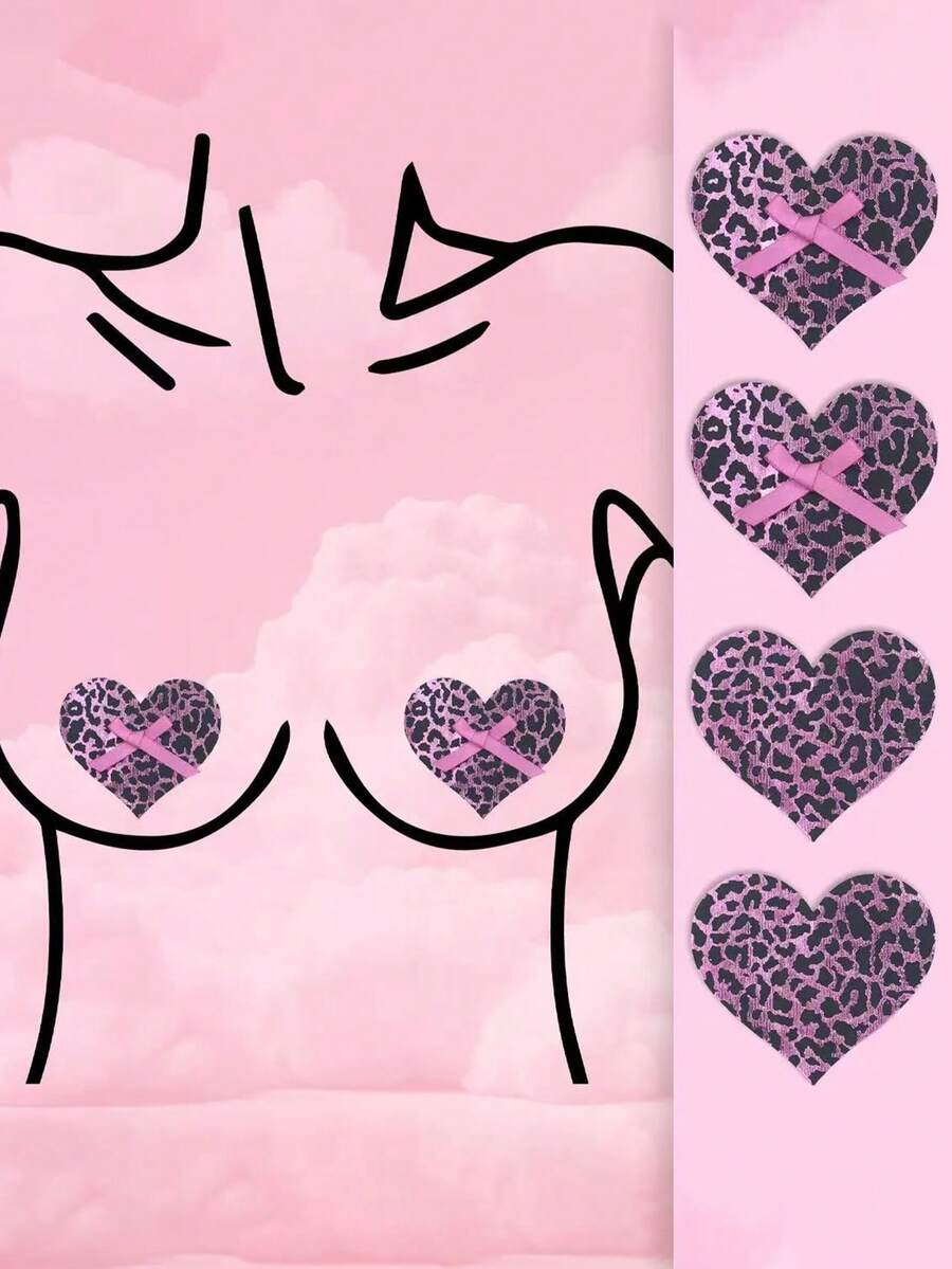 4/8pcs Pink Leopard Print Pasties, Disposable Breathable Criss-Cross Style, Elegant Ladies Lingerie Accessory - Prevent Wardrobe Malfunction, Discreet Coverage, Seamless Ultra-Thin, Fashionable Undergarment - Pink - View 1