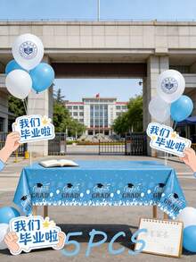 3pcs 137x274CM Graduation Theme Tablecloth - Waterproof & Stain Resistant, Burgundy/Light Blue/Blue/Purple "Congrats GRAD" Text + Graduation Cap Print, Plastic Material, Suitable For Graduation Party, Promotion Ceremony, Campus Celebration Events And Daily Use - Light Blue - View 10