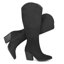 Suede Knee-High Boots Fall Boot For Women Chunky Block High Heel Classic Slouch Fashion Point Toe Side Zipper Tall Boot - màu đen - Xem 5