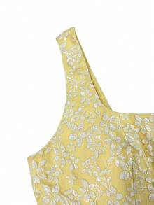 Butter Yellow Textured Mini Dress | Square Neck Flowy Dress For Picnic & Vacation - Yellow - View 10