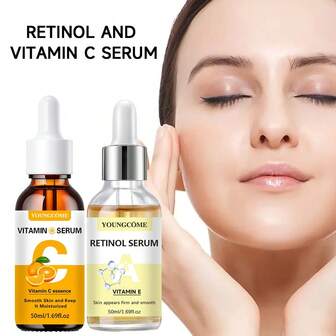 YOUNGCOME 视黄醇精华液+维生素C精华液两件套，适用于提亮肤色、保湿和修复面部护理