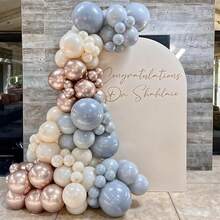 Blue Metallic Romantic Warm Balloon Set, Includes 60pcs 10-Inch Fog Blue, Matte Blue, Champagne Gold, Sand White Latex Balloons, Optional Ribbon Matching, Perfect For Birthday, Theme Party, Shower, Wedding, Valentine's Day, Proposal Engagement, Anniversary, Prom, Gender Reveal Decoration And Other Important Holiday Indoor/Outdoor Scene Photography Props Decoration. - Champagne Gold and Blue - View 9