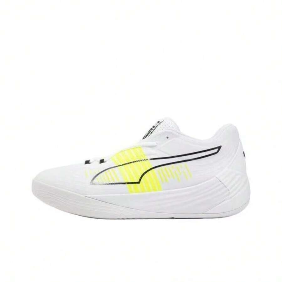 PUMA Fusion Nitro 圆头系带布面缓震防滑耐用轻便低帮男士篮球鞋 - 白黃色 - 查看 1