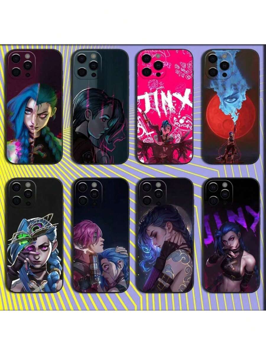 Custodia per telefono compatibile con Anime Arcane J-Jinx L-LOL, adatta per iPhone 16, 15, 14, 13, 12, 11, Pro, X, XS, Max, XR, Plus, Mini, in morbida cover nera. Compatibile anche con 17 Pro, 17 Pro Max e 17. - Z6 - Visualizzare 1