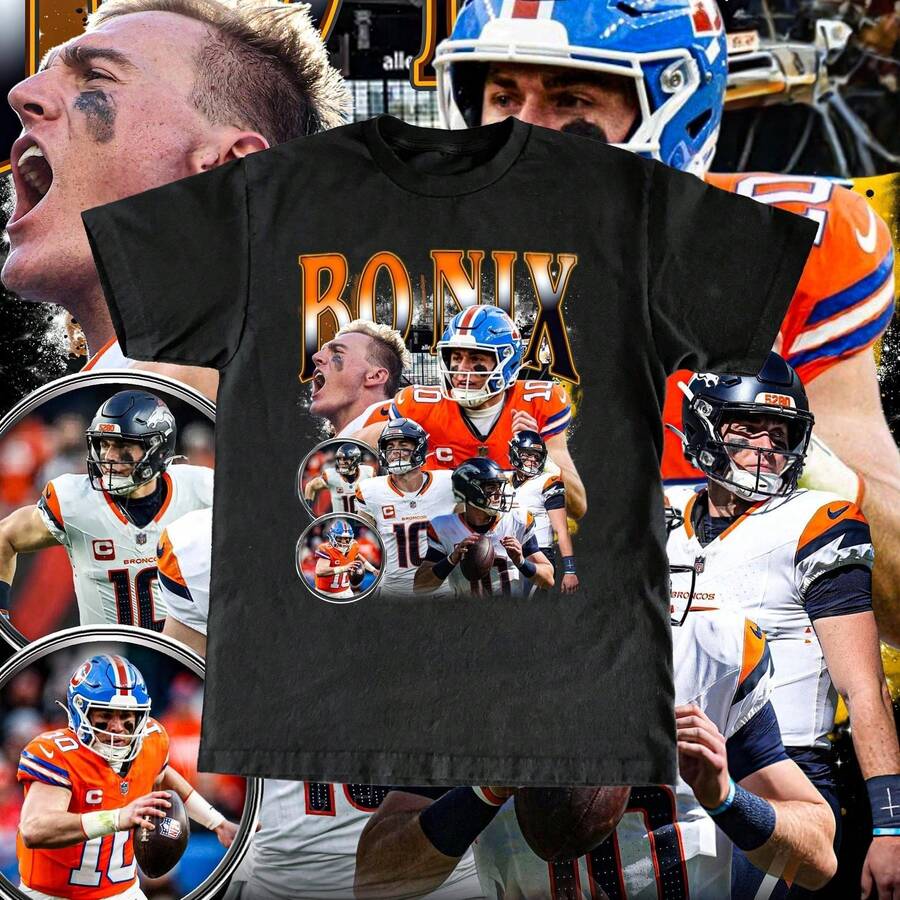 Bo Nix Shirt - Adult Kids Sizes Custom Vintage Design Retro Bootleg Style High Quality Denver Broncos Tee Football Fans - 黑色 - 查看 1