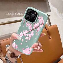 1pcs Cherry Blossom Phone Case Suitable For Apple Phone 11 12 13 Pro Xs Max XS X 14 15 16 Plus 17ProMax Antidrop Phone Case Silicone Vintage Girlish Style Cute Elegant Can Be Given To Friends Can Be Given To A Lover - 薄荷綠 - 查看 4
