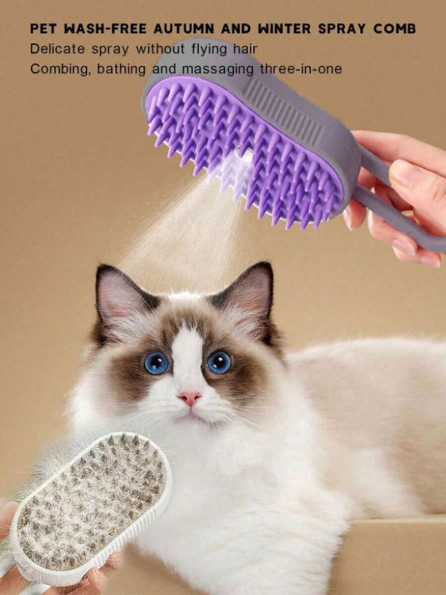 3 In 1 Usb Rechargeable Water Spray Pet Massage Brush Electric Cat Hair Removal Comb.Random Color For Shipping. - 彩色 - 查看 1