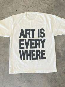 Art Is Everywhere Graphic T-Shirt - Soft, Breathable Crew Neck Tee, Lightweight & Comfortable Casual Summer Wear, Black Letter Print On White Background, Artistic Fashion Statement-Everyday Casual Cotton T-Shirt,Cotton Graphic T-Ghirt,Alphabet Print Unisex T-Shirt - trắng - Xem 8