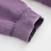 Men's Double-Sided Print Fashionable Autumn Washed Distressed Pocket Hoodie, Men's Vintage Washed Hooded Sweatshirt With Faith Over Fear Back Print - 紫色 - 查看 6