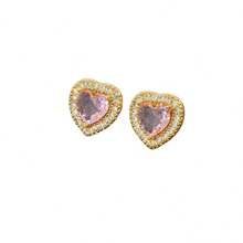 transfronterizas, pendientes de corazón cálidos de otoño e invierno, pendientes de corazón multicolor con zirconia y pequeños diamantes incrustados para mujeres - Diamante rosa - Ver 5