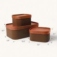 LA JOLIE MUSE Fluted Cardboard Storage Baskets With Leather-Like Lids, Sturdy Stackable Paper Boxes Decorative Tray, Chocolate Brown, Set Of 3 - ChocolateBrown - View 6