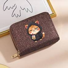 Cool Cat Printed Short Wallet, Fresh And Simple PU Shiny Organ Card Bag, Coin Wallet Zipper Bag, Portable Small Wallet, Suitable For Daily Outings Or As Gifts, Exclusive Wallet For Pet Enthusiasts - one-size - View 16