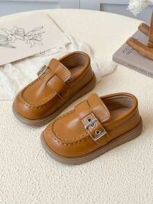 1双婴儿平底休闲日常百搭女童皮鞋，魔术贴搭扣 - 棕色 - 查看 2