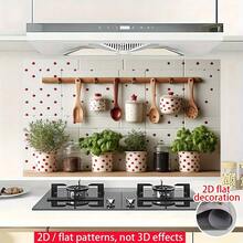 1pc 2D Flat | Kitchen Wall Sticker | A Kitchen Wall Decorated With Kitchen Utensils And Green Plant Pots, Creating A Vibrant Atmosphere | Easy-To-Remove Decoration | Perfect For Outdoor, Garden, Or Home Use. Wallpaper, Wall Sticker, Decorative Wall Decal, Wall Decoration, Self-Adhesive Paper - Multicolor - View 3