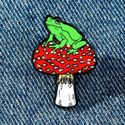Frog Mushroom Enamel Brooch Fashion Decorative Brooches Ornaments Lapel Bag Badges Jewelry Gifts
