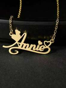 Customized Stainless Steel Sandblasted Gold-Plated Heart-Shaped Name Necklace, High-Quality Personalized Romantic Fashion Private Nameplate Pendant Necklace, Women's Popular Jewelry, Valentine's Day Fashion Accessory - Multicolor - View 4