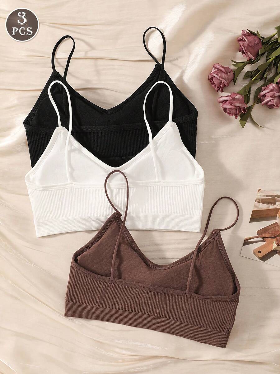 3pcs Women's Breathable Padded Casual Camisole Bras - Multicolor - View 1