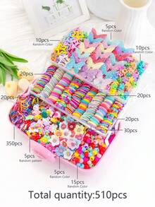 Set de 510 piezas de accesorios para el cabello de niñas, incluyendo pinzas con diseños de mariposas, dopamina y estrellas, pasadores y ligas de colores brillantes y lindos - Multicolor - Ver 1