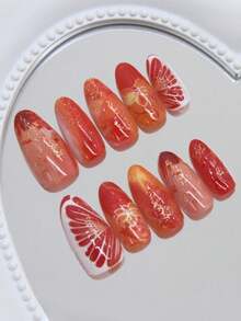 Almond-Shaped Nails, Red Nails, Floral And Shimmering Designs With 3D Bubbles, Exuding A Retro Vibe, Suitable For Parties, Dates, Gatherings, And Other Casual Occasions. Effortlessly Elevate Your Style. Almond-Shaped Nail Stickers, Nail Art, Nail Decorations, Medium-Length Nails, Red Nails, Nail Supplies, Acrylic Nail Stickers, Valentine's Day Nails. - Multicolor - View 3