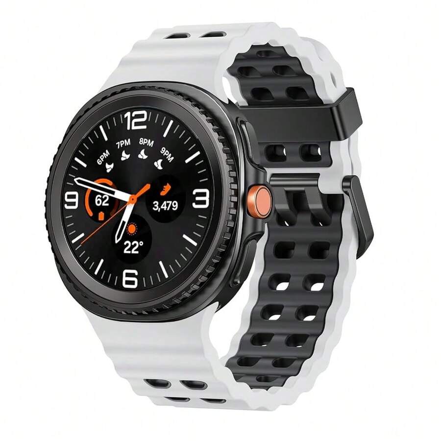 Marine Silicone Sport Band Compatible With Samsung Galaxy Watch 8 Classic 46mm Men Women, Soft Silicone Sport Breathable Band For Galaxy Watch 8 Strap 44mm 40mm,1*White/Black - 1*白色/黑色 - 查看 1