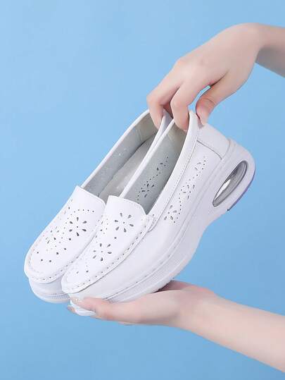 Women's Nurse Shoes, Small White Shoes, Flat Casual Shoes, Air Cushion Soft Bottom Non-Slip Work Shoes, Black Leather Shoes, Comfortable For Long Wear, Suitable For Beauty, Medical And Nursing Work