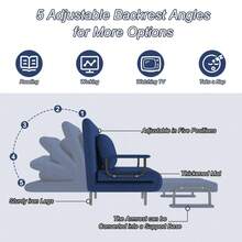 5-In-1 Folding Sofa Bed Convertible Chair, Adjustable Backrest Recliner With Pillow, Space-Saving Sleeper For Living Room, Apartment, Dorm & Guest Room, Blue - mặc định - Xem 3