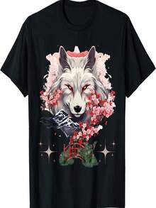 Okami Wolf  Anime Kawaii Blossom Cherry Flower T-Shirt(16) - Black - View 1