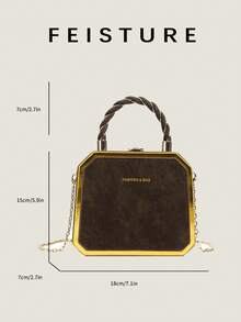 1pc Vintage Hard Shell Women's Handbag, Party Evening Chain Shoulder Crossbody Bag, Suitable For Girls, Ladies, College Students, Young Professionals, Great For Work, Business, Commute, School - Coffee - View 3