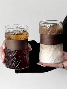 1 pièce Tasse à café en verre - fond solide, verre transparent, tasse à café élégante, tasse à thé, tasse à bière, résistante à la chaleur, convient pour un usage domestique, durable, applicable pour la cuisine et la salle à manger, avec porte-tasse, tasse à boisson multifonctionnelle, convient pour la maison, la cuisine, la salle à manger, le salon, la chambre, la salle de bain, le camping, le bar, le bureau - Multicolore - Voir 1