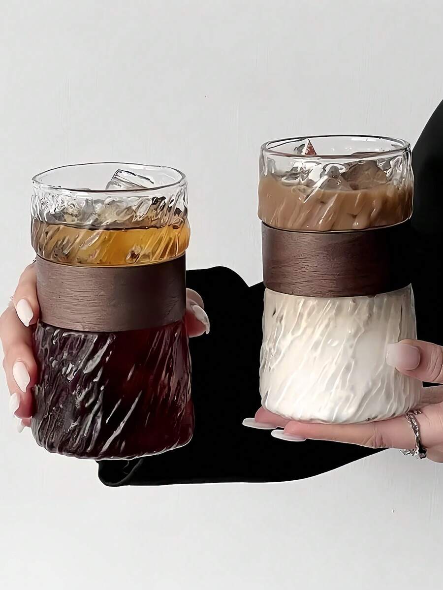 1 pièce Tasse à café en verre - fond solide, verre transparent, tasse à café élégante, tasse à thé, tasse à bière, résistante à la chaleur, convient pour un usage domestique, durable, applicable pour la cuisine et la salle à manger, avec porte-tasse, tasse à boisson multifonctionnelle, convient pour la maison, la cuisine, la salle à manger, le salon, la chambre, la salle de bain, le camping, le bar, le bureau - Multicolore - Voir 1