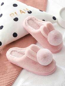 Fashionable Rabbit Ear Decor Anti-Slip Warm Fluffy Student Slippers, Kids/Teens Slippers - Pink - View 2