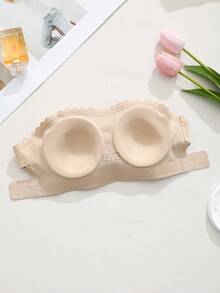 Women's Casual Comfortable Seamless Wireless Padded Bra, Crossover Wavy Trim, Adjustable Back, Minimalist Invisible Black Underwear Bra, Sexy Strapless Basic Lingerie - Apricot - View 5