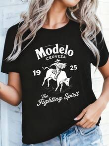 1pc Modelo Graphic Print Mens 100 Cotton T-Shirt, Casual Sports Style-4 - Black 4 - View 3