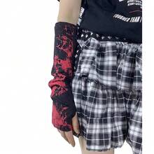Mrotrida Women's Punk Fingerless Glove Cosplay Ripped Gloves For Halloween Costume Party 1Pair,RedTieDye - 紅色紮染 - 查看 8
