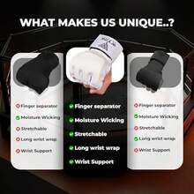 WYOX Vendas de Gel Boxeo, Guantes Interiores para Hombre y Mujer, Correa de muñeca de 80 cm, Soporte Acolchado para Nudillos, Vendas sin Dedos para Entrenamiento de MMA - L-XL-Blanco - Ver 6