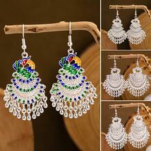 Blue Peacock Earrings Imitation Miao Silver  Totem Phoenix Bell Earrings Ear Jewelry - H2989/Phượng Hoàng Bạc - Xem 3