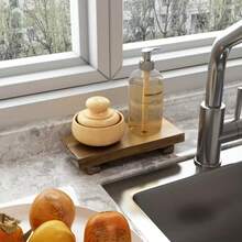 多功能乡村风托盘架及底座 - 天然皂碟、植物及装饰品收纳托盘、桌面置物架、餐具展示架，适用于浴室、客厅、厨房台面