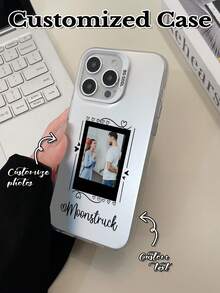 1pc Customized Valentine's Day Heart & Text Design, Personalized White Hollow Lens Protective Phone Case, Suitable For IPhone 17 Air, 16, 15, 14, 13, 12, 11 Pro Max - White - View 1