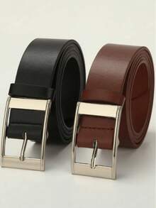 1pc Men's Casual PU Leather Belt, Simple Buckle Waist Strap, Versatile - Multicolor - View 1