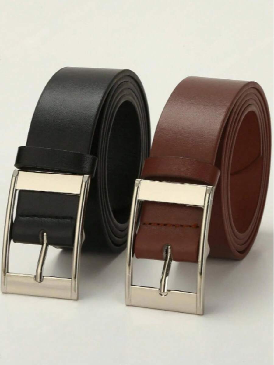 1pc Men's Casual PU Leather Belt, Simple Buckle Waist Strap, Versatile - Multicolor - View 1