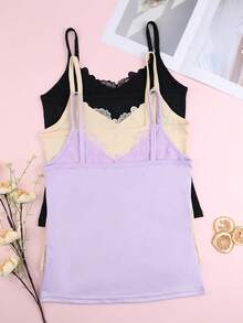 3件套女士蕾丝吊带背心，百搭内衣 - 彩色 - 查看 2