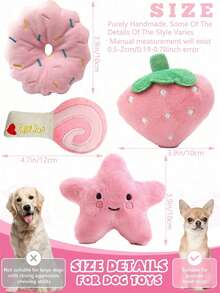 Juego de juguetes para mascotas, juguetes de peluche con chillido para perros y gatos pequeños - con formas de paleta, estrella, rosquilla y fresa, juguetes para masticar interactivos y compañeros para acurrucarse - Multicolor - Ver 2