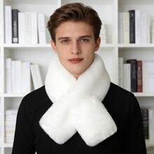 1Pc Plush Cross Scarf - Faux Rabbit Fur Thickened Soft Solid Color Neck Warmer For Women | Perfect For Self-Use & Gifting - 白色 - 查看 5
