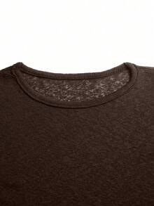 Y2K Elastic Sheer Long Sleeve Crew Neck Fitted T-Shirt Top - Dark Brown - View 4