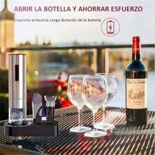 de Sacacorchos Electrico Recargable Abridor de Vino Electrico Set Regalo de con Base de Almacenamiento Cortacpsulas, Vertedor, Bomba de Vaco y 1 Tapones de Vino Acero inoxidable - Acero inoxidable - Ver 3