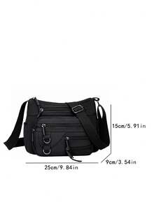 Women's Solid Color Nylon Multi-Layer Zipper Adjustable Shoulder Strap Shoulder Diagonal Crossbody Bag With Metal Decoration - Black - View 2