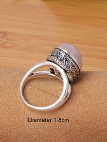 1pc Oval Rose Quartz Ring, 1pc Fashionable Single Gemstone Ring, Mother's Day Gift - Synthetic Rose Quartz - View 3