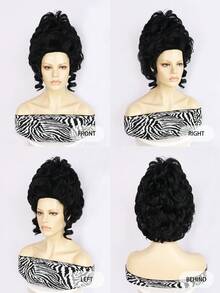 短款黑色卷发蜂窝头假发，带刘海，18世纪殖民时期女士角色扮演假发，派对服装假发，蓬松波浪盘发假发，殖民时期公主假发，18世纪女王假发，蓬松耐高温合成纤维假发，蓬松大卷黑色假发 - 黑色 - 查看 7