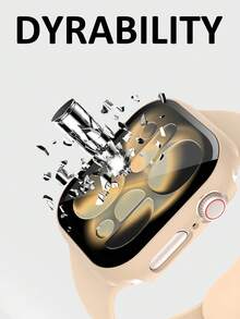 2个奶茶色PC+钢化玻璃一体式表壳，防震、防刮、时尚保护套，兼容 40mm/41mm/42mm/44mm/45mm/46mm/49mm，兼容 Ultra/SE/11/10/9/8/7/6/5/4系列，佩戴舒适，男女通用，全方位保护 - 奶茶色+奶茶色 - 查看 3